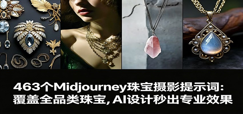 463个Midjourney珠宝摄影提示词：覆盖全品类珠宝，AI设计秒出专业效果-资源站