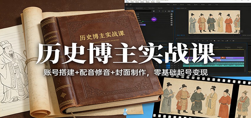 历史博主实战课：账号搭建+配音修音+封面制作，零基础起号变现-资源站
