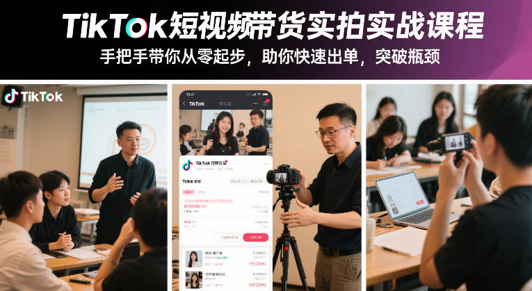 TikTok短视频带货实拍实战课程,手把手带你从零起步,助你快速出单,突破瓶颈-资源站