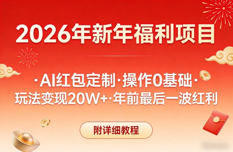 新年福利项目，AI红包定制，操作0基础，玩法变现20W+年前最后一波红利，附详细教程-资源站