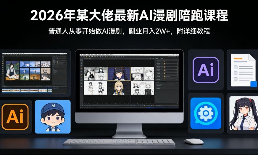 26年某大佬最新Ai漫剧陪跑课程，普通人从零开始做AI漫剧，副业月入2W+-资源站