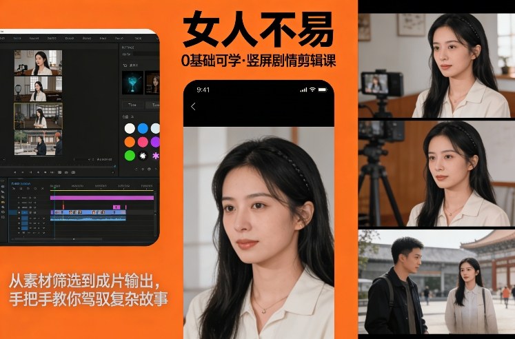 0基础可学！《女人不易》竖屏剧情剪辑课，从素材筛选到成片输出，手把手教你驾驭复杂故事-资源站