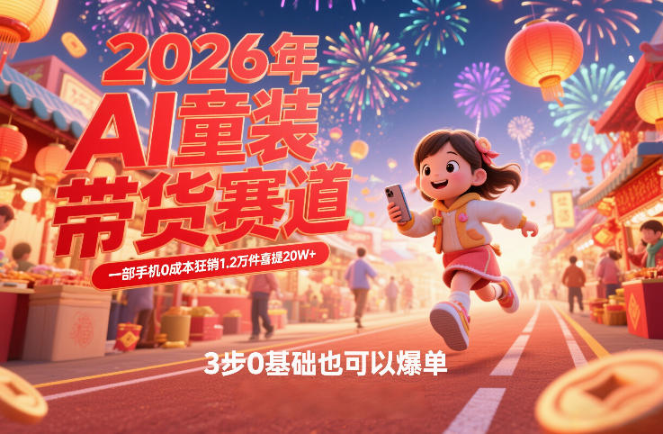 AI童装新春带货赛道，一部手机0成本狂销1.2万件喜提20W+，3步0基础也可以爆单-资源站