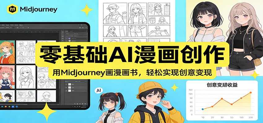 零基础AI漫画创作：用Midjourney画漫画书，轻松实现创意变现-资源站