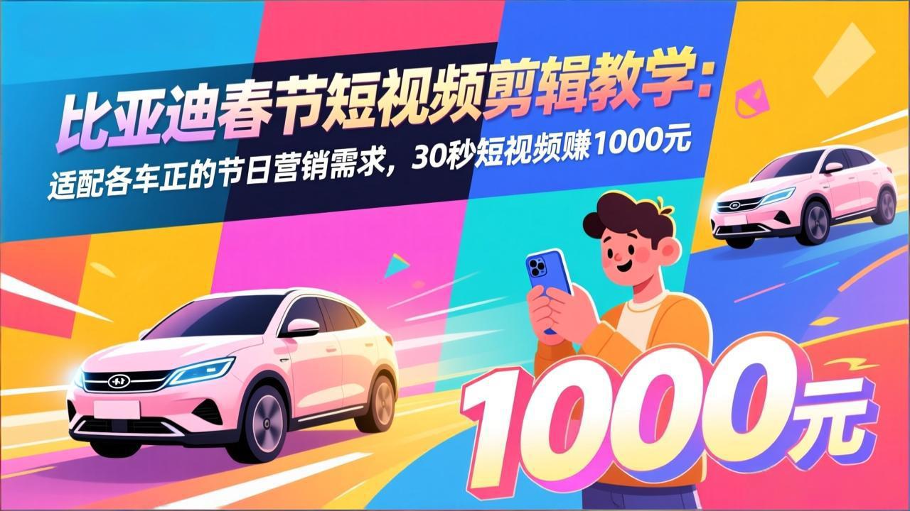 比亚迪春节短视频剪辑教学：适配各车企的节日营销需求，30秒短视频赚1000元-资源站