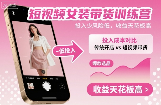 短视频女装带货训练营，投入少风险低，收益天花板高-资源站