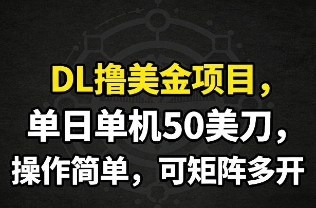 DL撸美金项目，单日单机50美刀，操作简单，可矩阵多开-资源站
