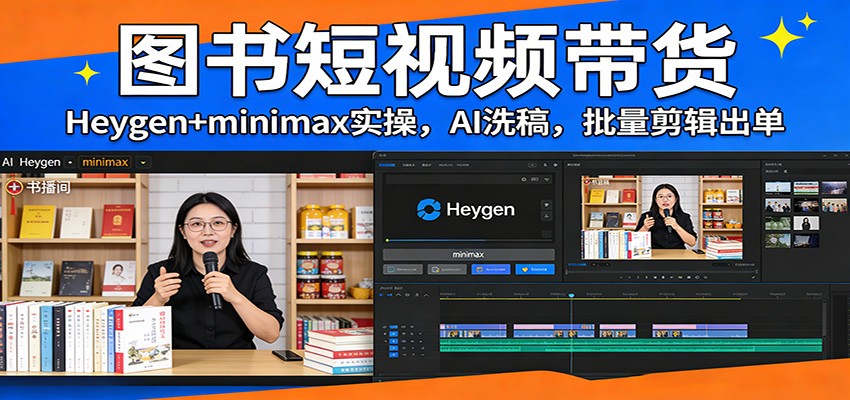 图书短视频带货：Heygen+minimax实操，AI洗稿 ，批量剪辑出单-资源站