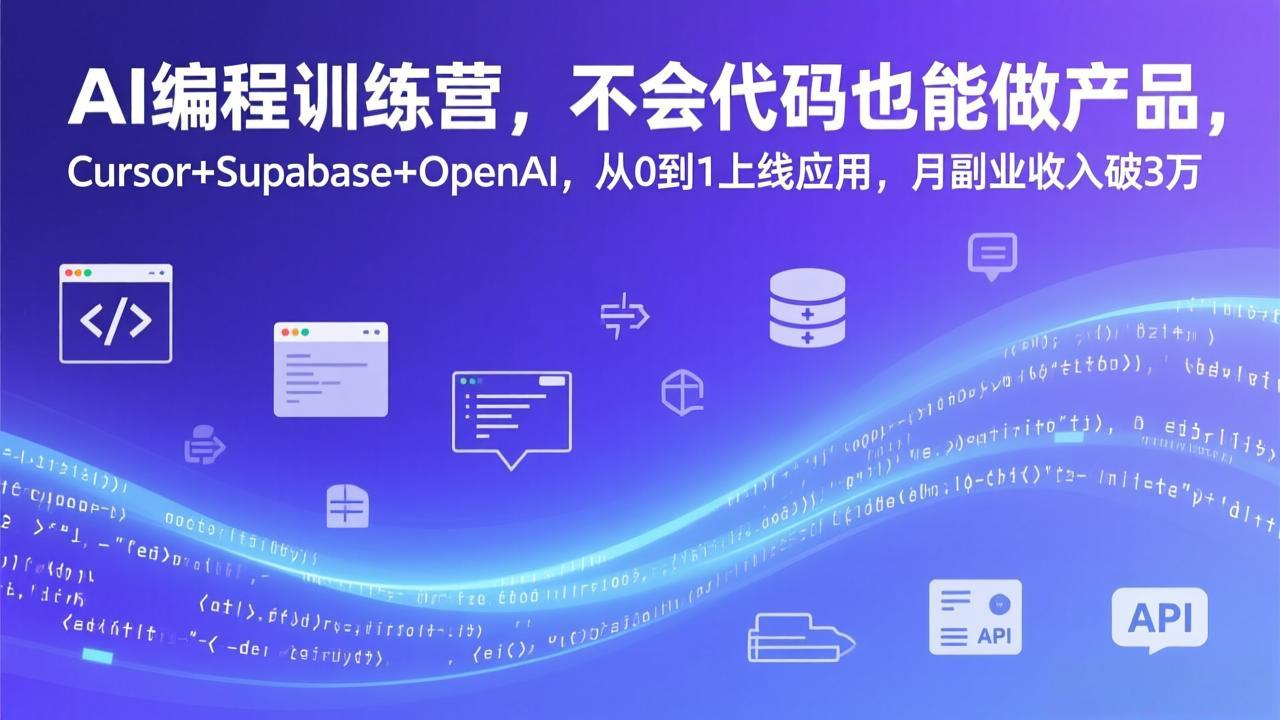 AI编程训练营，不会代码也能做产品，Cursor+Supabase+OpenAI，从0到1上线应用，月副业收入破3万-资源站