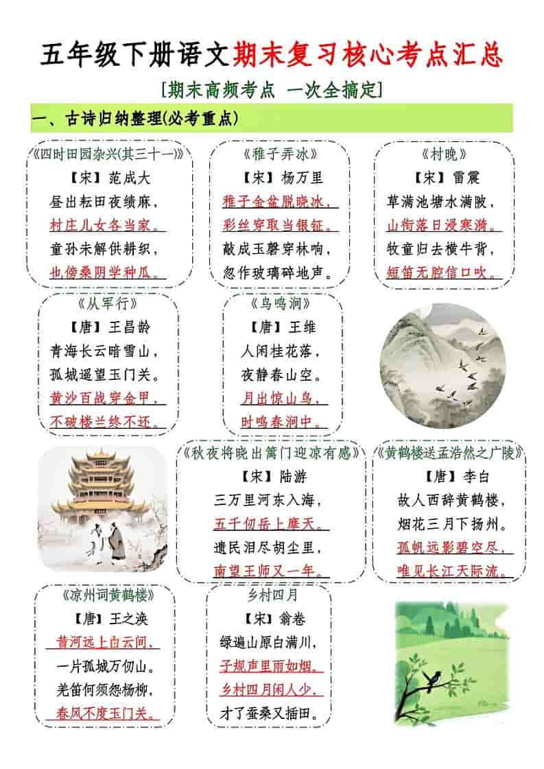 五年级下语文期末复习核心考点汇总-资源站