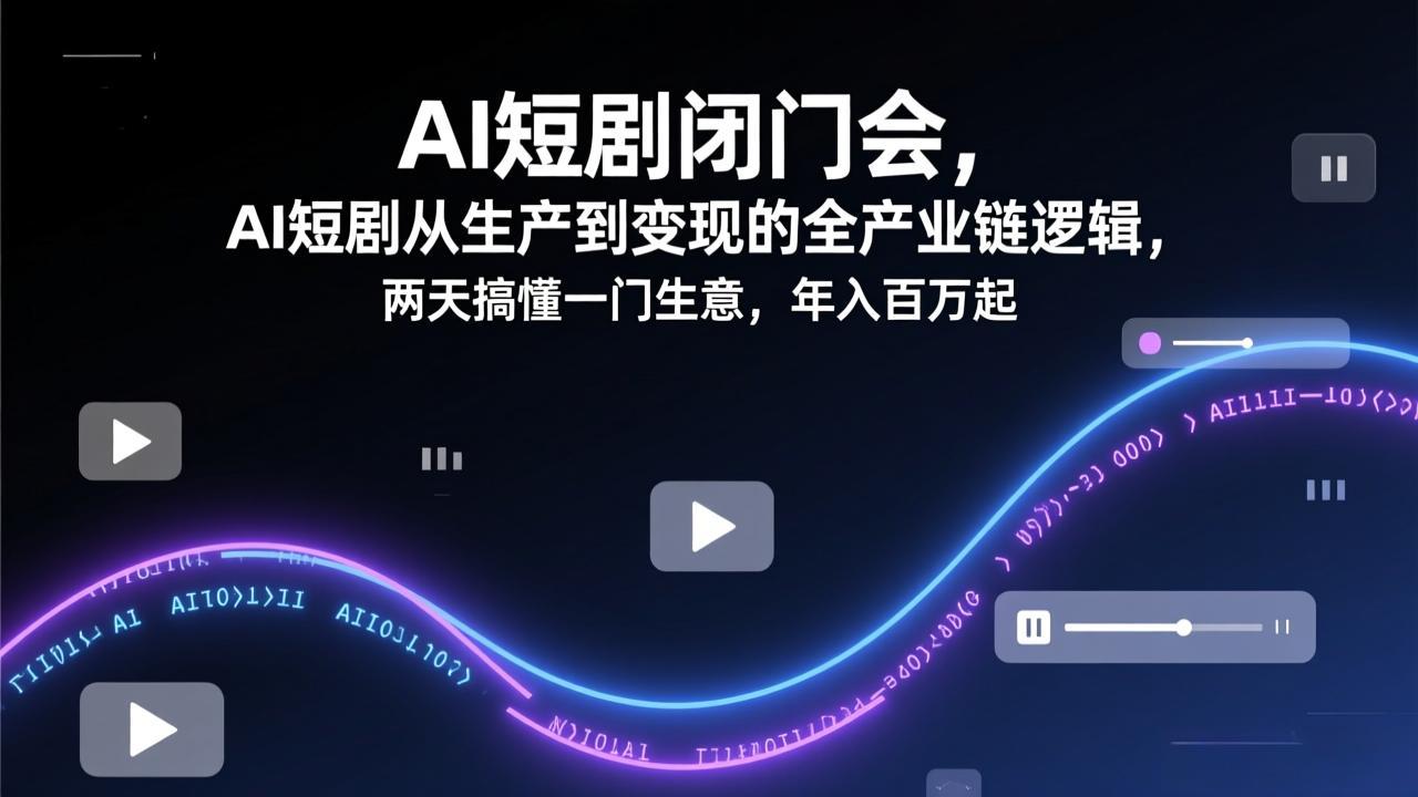 AI短剧闭门会，AI短剧从生产到变现的全产业链逻辑，两天搞懂一门生意，年入百万起-资源站