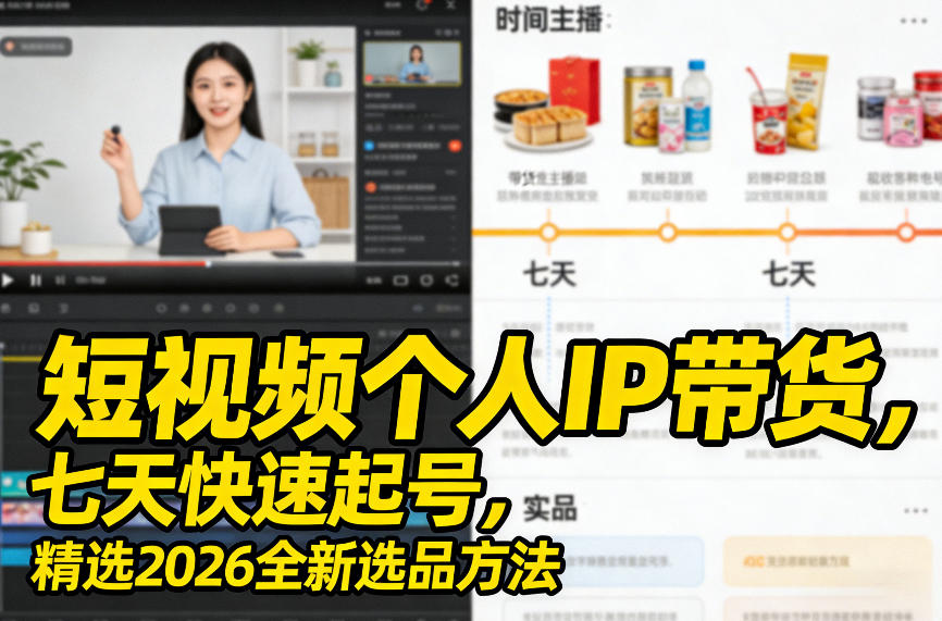 短视频个人IP带货，七天快速起号，精选2026全新选品方法-资源站