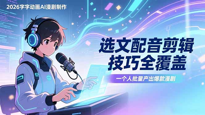 2026字字动画AI漫剧制作-1期，选文配音剪辑技巧全覆盖，一个人就能批量产出爆款漫剧-资源站