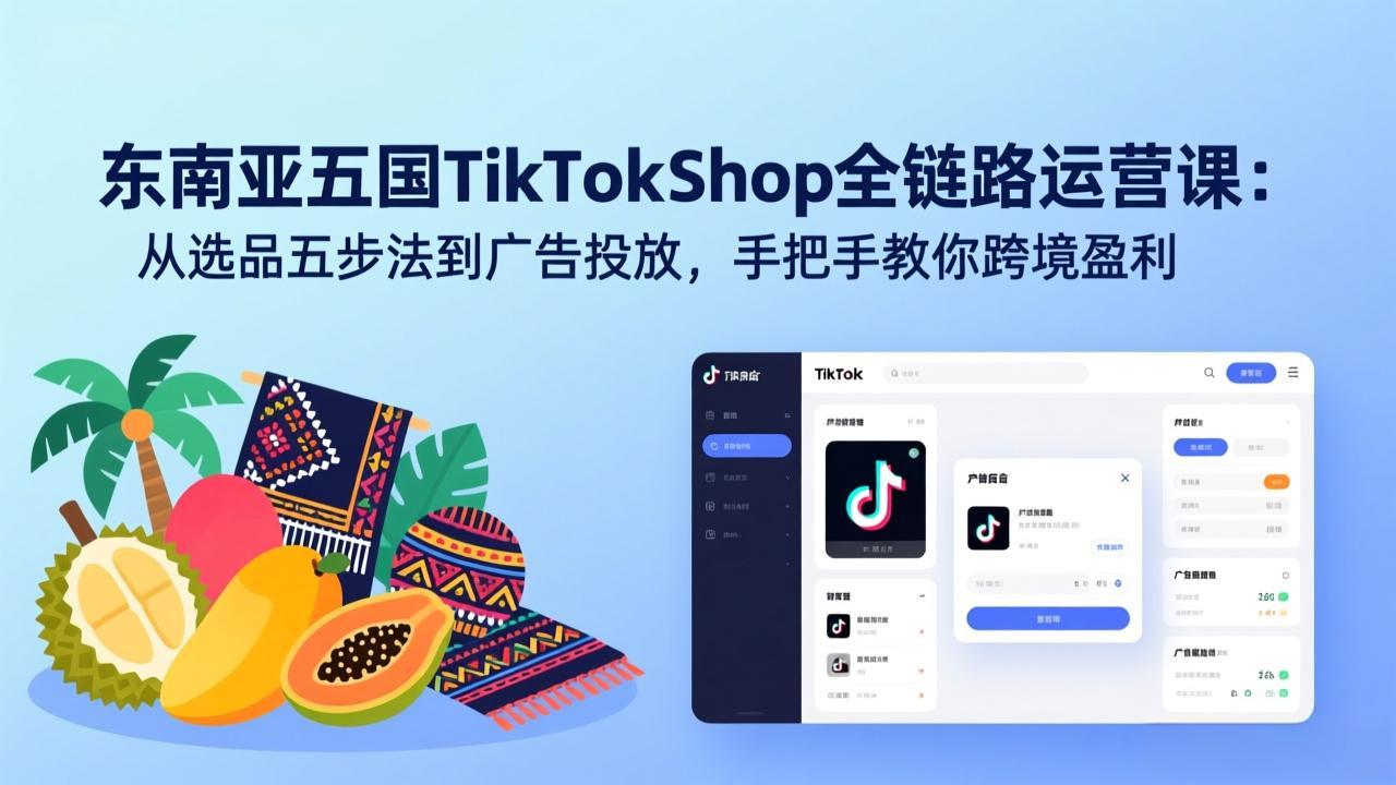 东南亚五国TikTok Shop全链路运营课：从选品五步法到广告投放，手把手教你跨境盈利-资源站