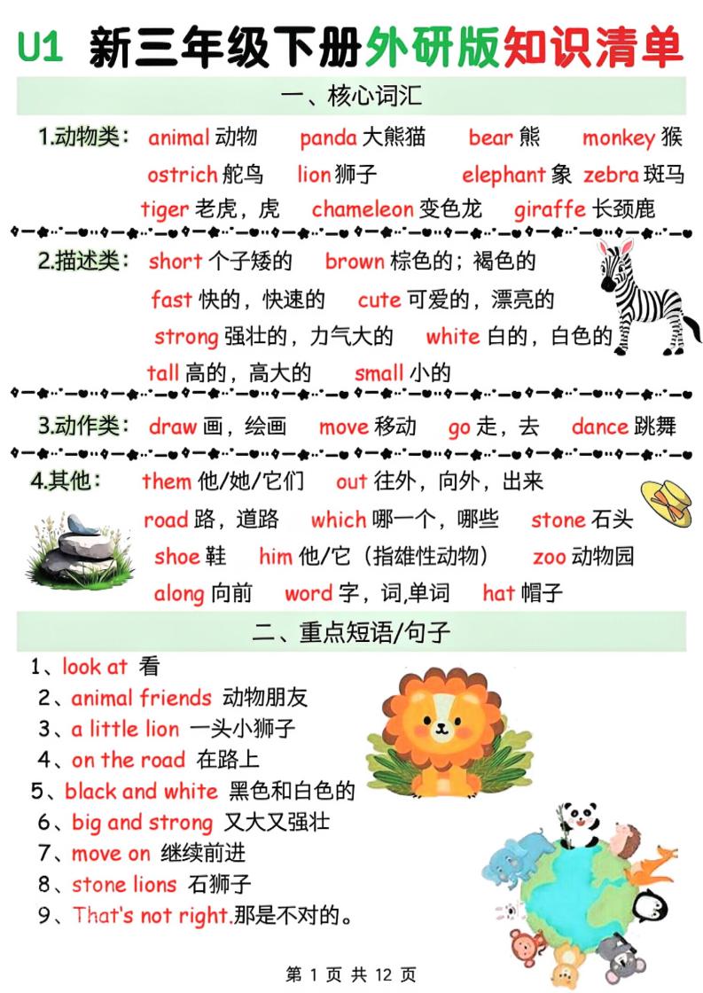 三年级下英语知识清单《外研版（三起）》-资源站