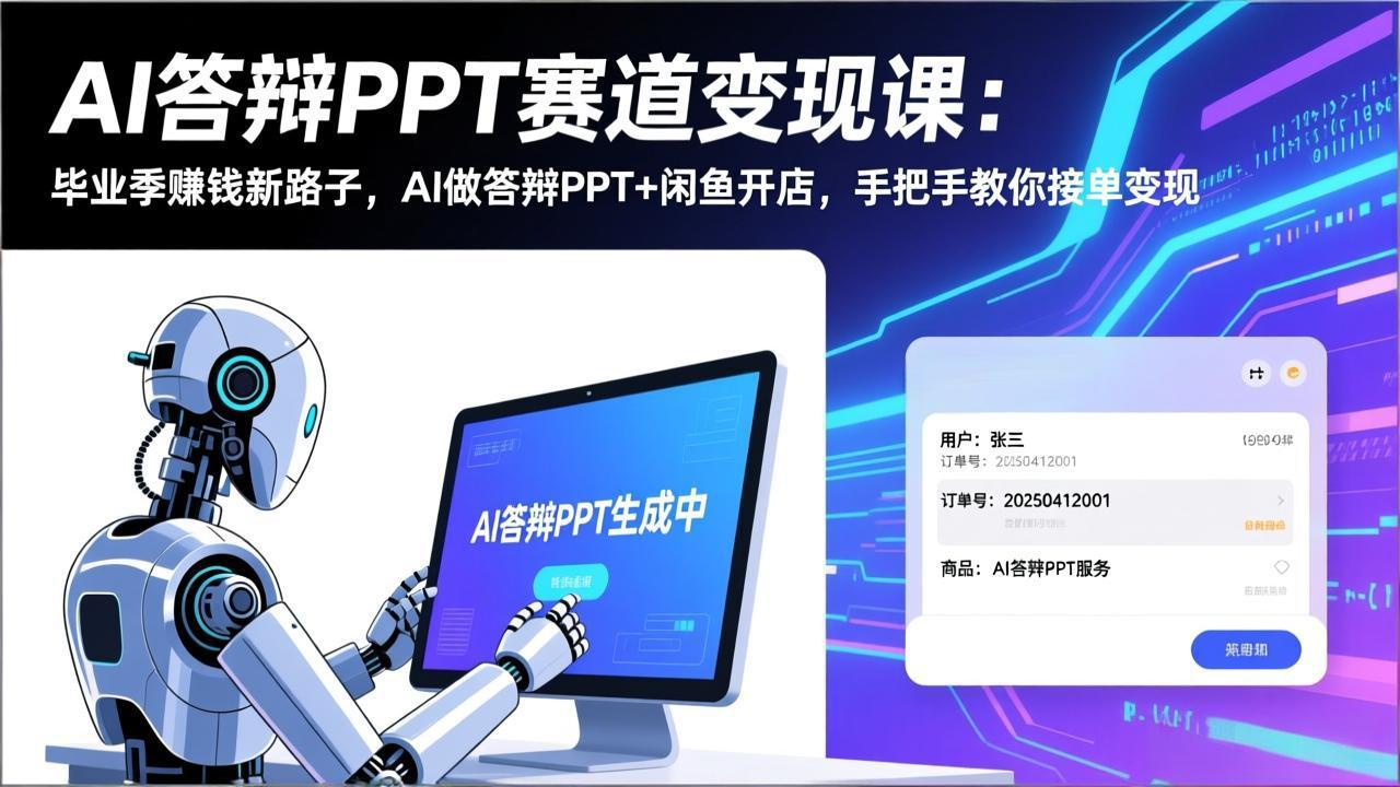 AI答辩PPT赛道变现课：毕业季赚钱新路子，AI做答辩PPT+闲鱼开店，手把手教你接单变现-资源站