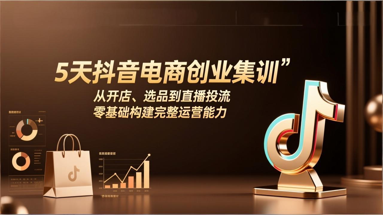 5天抖音电商创业集训：从开店、选品到直播投流，零基础构建完整运营能力-资源站