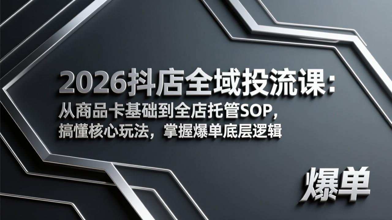 2026抖店全域投流课：从商品卡基础到全店托管SOP，搞懂核心玩法，掌握爆单底层逻辑-资源站