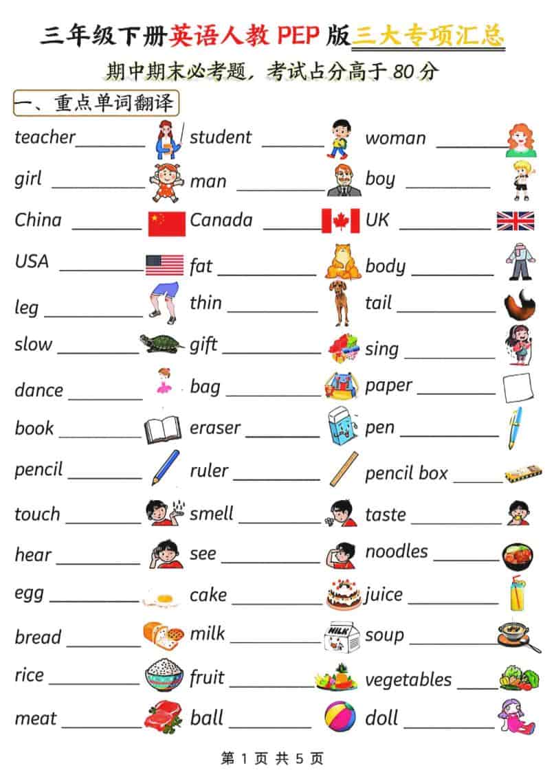 三年级下英语三大专项汇总《人教PEP版》-资源站