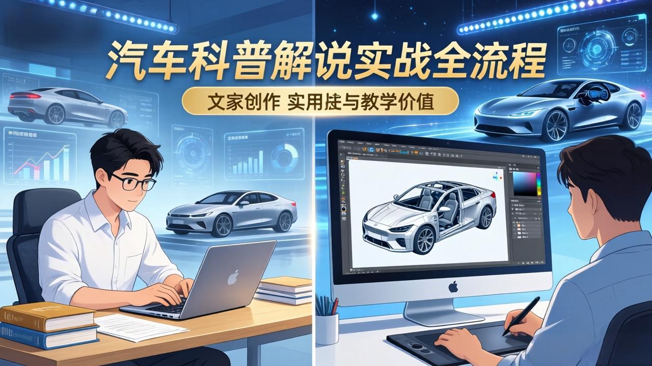 抖音汽车科普解说实战：文案+动画+画面处理+去水印全流程，打造专业汽车科普视频-资源站