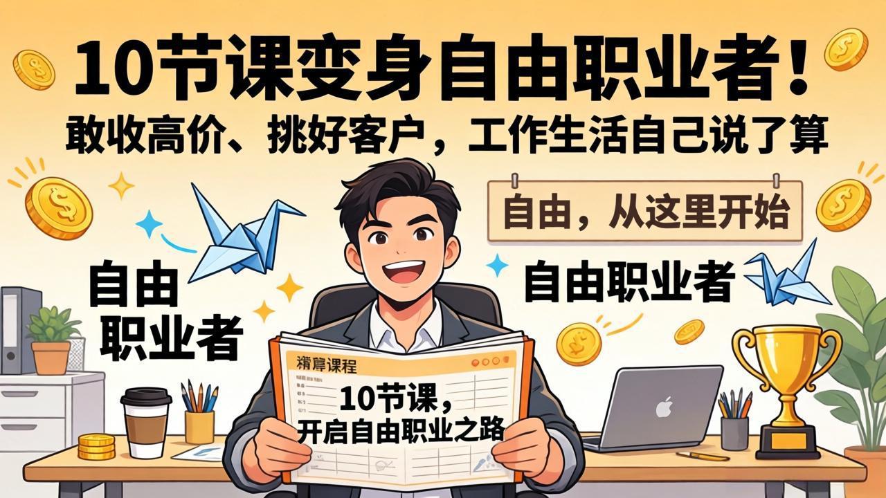 10 节课变身自由职业者！敢收高价、挑好客户，工作生活自己说了算-资源站