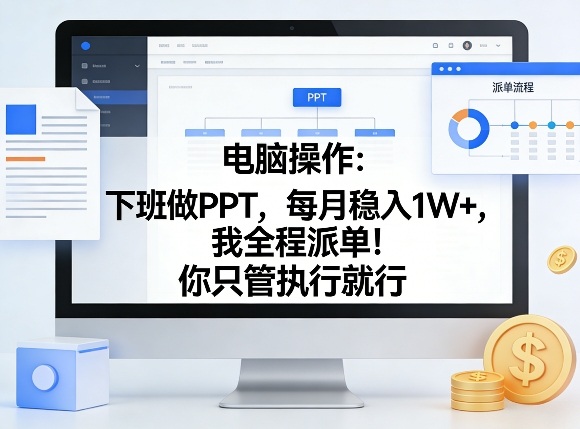 电脑操作：下班做PPT，每月稳入1W+，我全程派单！你只管执行就行【揭秘】-资源站