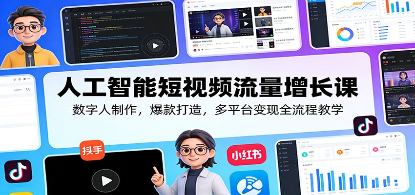 人工智能短视频流量增长课：数字人制作，爆款打造，多平台变现全流程教学-资源站