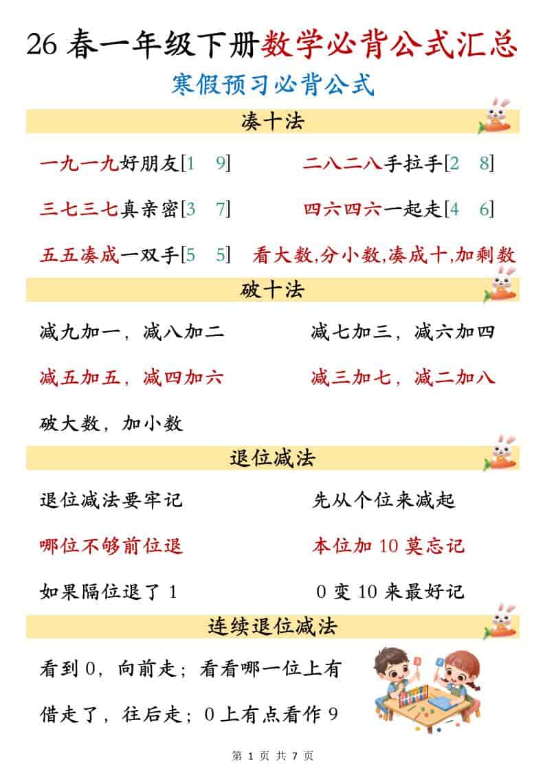 一年级下数学必背公式汇总-资源站