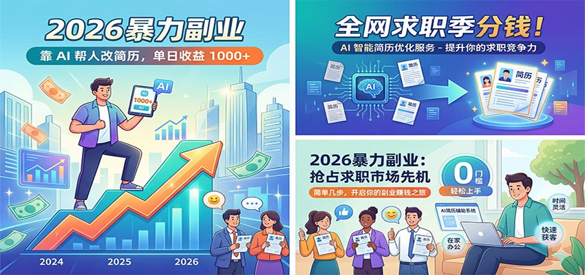 2026暴力副业:靠AI帮人改简历,单日收益1000+,全网求职季分钱-资源站
