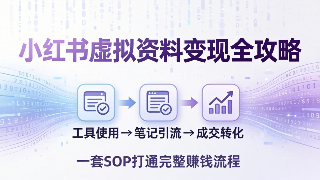 小红书虚拟资料变现全攻略：从工具使用到笔记引流成交，一套 SOP 打通完整赚钱流程-资源站