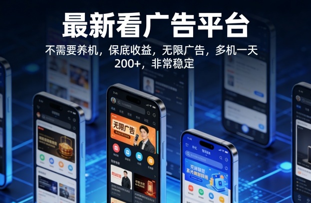 最新看广告平台，不需要养机，保底收益，无限广告，多机一天200+，非常稳定【揭秘】-资源站