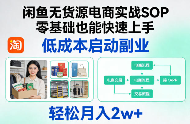 闲鱼无货源电商实战SOP，零基础也能快速上手，低成本启动副业，轻松月入2w+-资源站