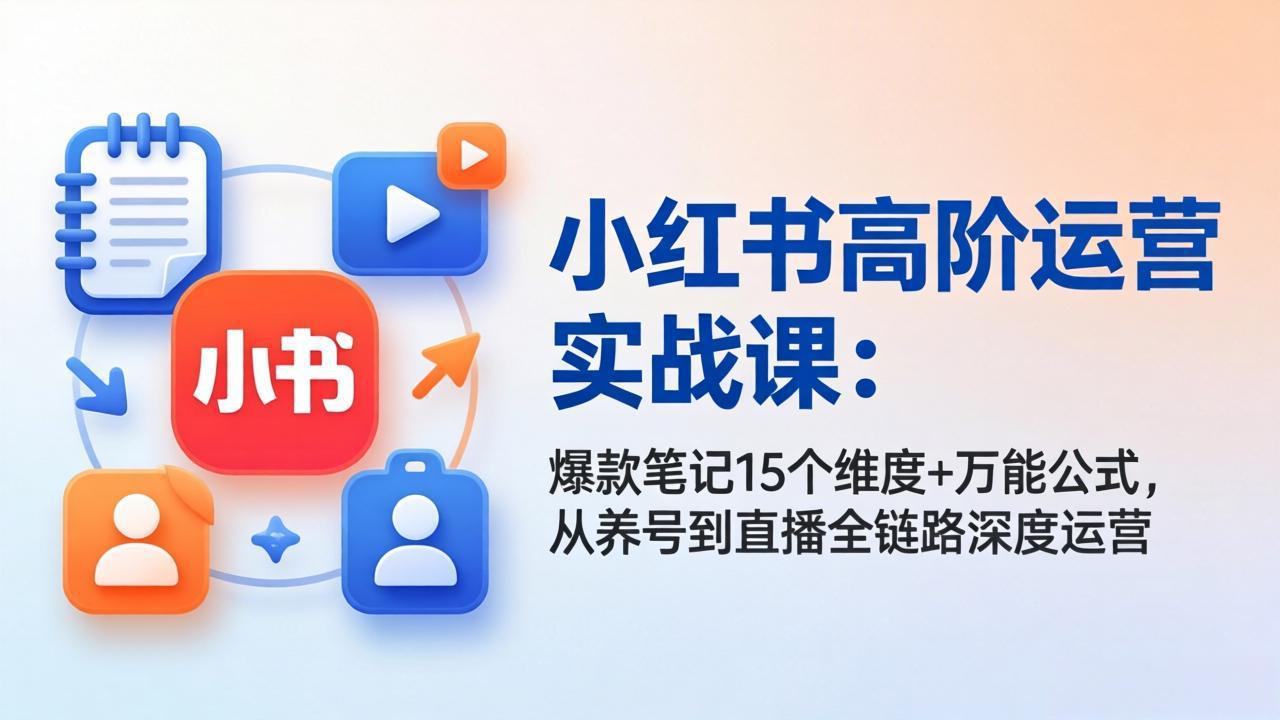 小红书高阶运营实战课:爆款笔记15个维度+万能公式,从养号到直播全链路深度运营-资源站