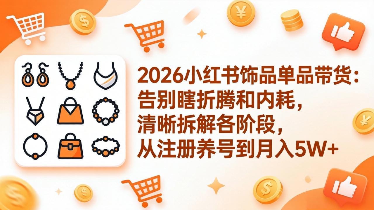 2026小红书饰品单品带货：告别瞎折腾和内耗，清晰拆解各阶段，从注册养号到月入5W+-资源站