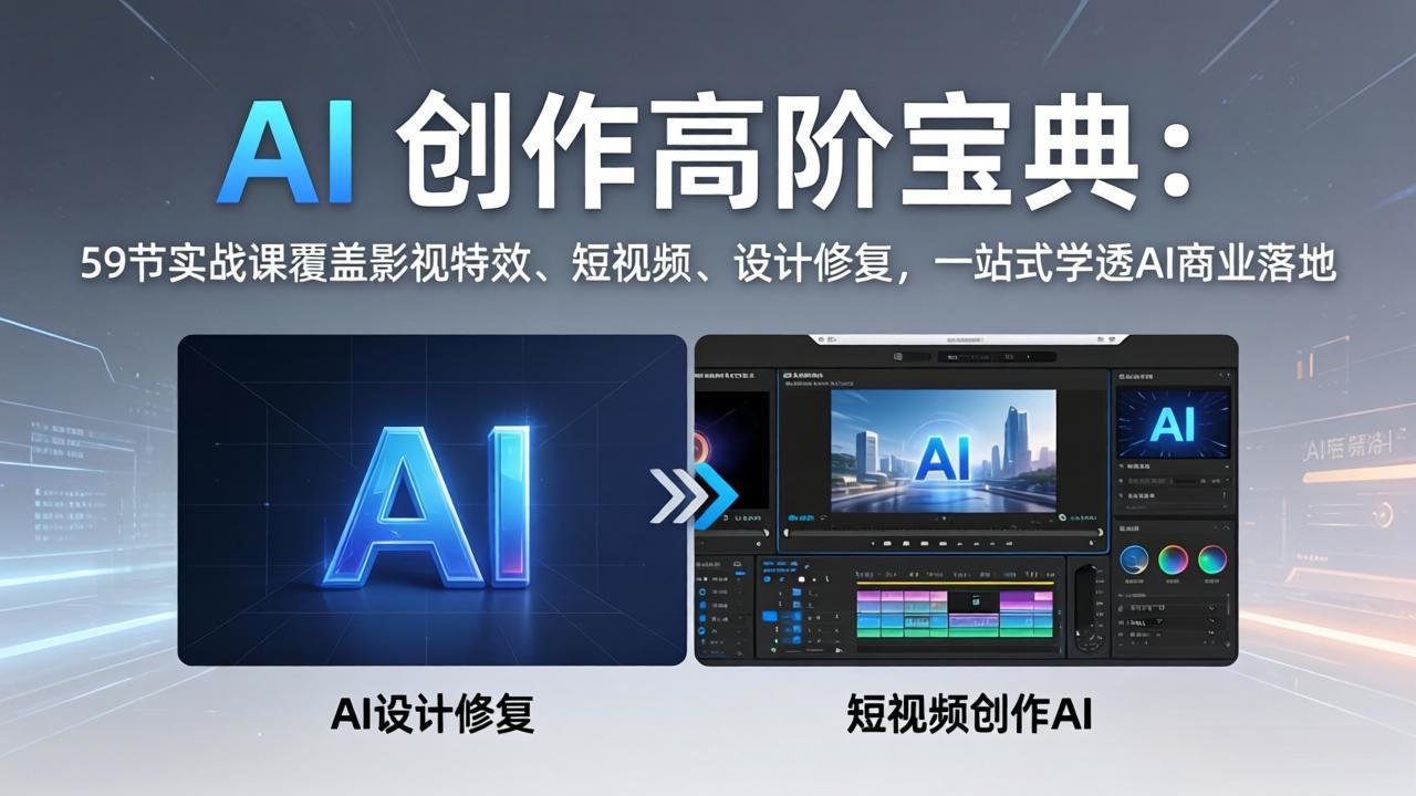 AI 创作高阶宝典：59节实战课覆盖影视特效、短视频、设计修复，一站式学透AI商业落地-资源站