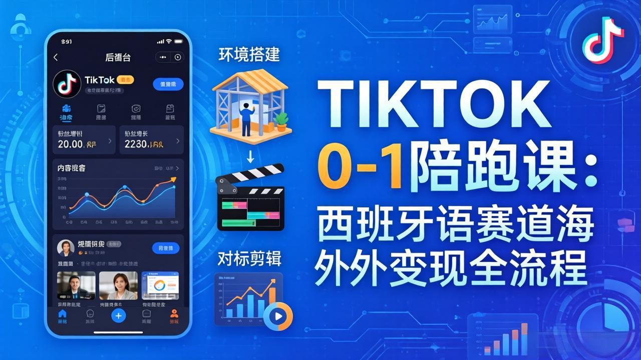 TIKTOK 0-1 陪跑课：从环境搭建到刷对标剪辑，西班牙语赛道海外变现全流程-资源站