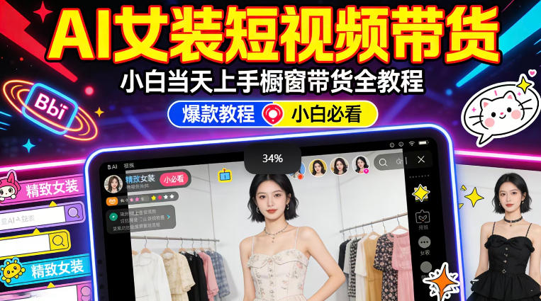 AI女装短视频橱窗带货：小白零门槛当天上手，高佣金爆款轻松賺！-资源站