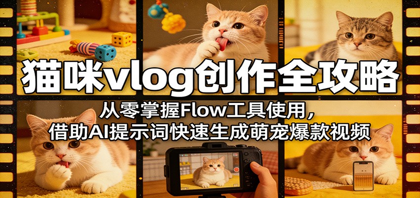 猫咪vlog创作全攻略：从零掌握Flow工具使用，借助AI提示词快速生成萌宠爆款视频-资源站