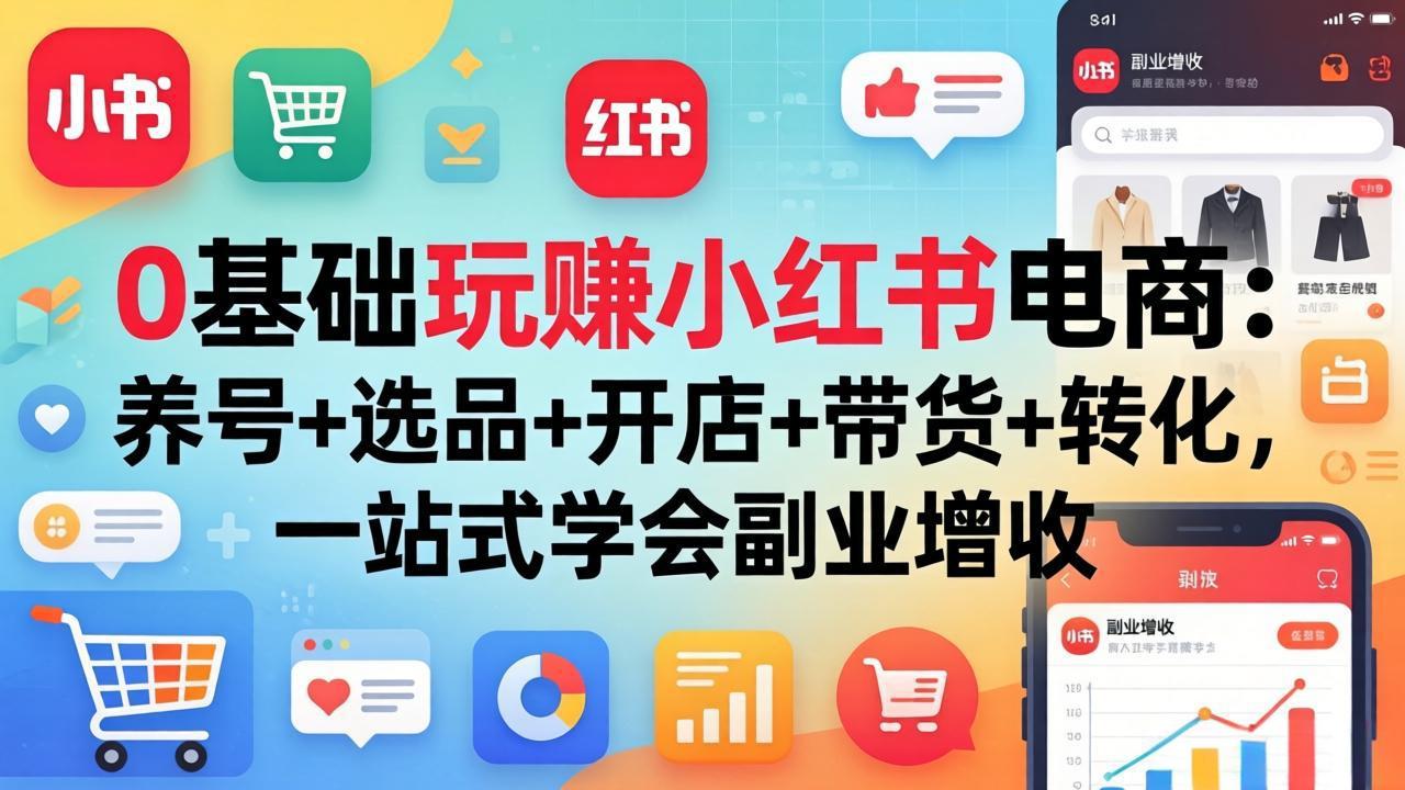 0基础玩赚小红书电商:养号+选品+开店+带货+转化,一站式学会副业增收-资源站