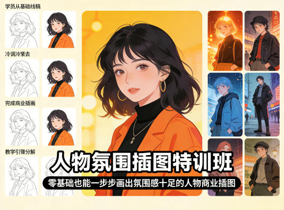 人物氛围插图特训班，零基础也能一步步画出氛围感十足的人物商业插图-资源站