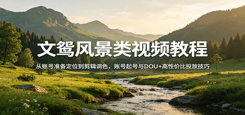 文鸳风景类视频教程：从账号准备定位到剪辑调色，账号起号与DOU+高性价比投放技巧-资源站