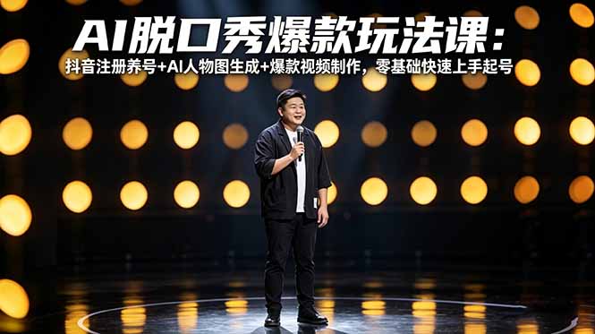 AI脱口秀爆款玩法课：抖音注册养号+AI人物图生成+爆款视频制作，零基础快速上手起号-资源站