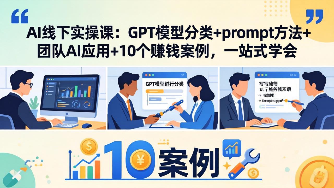 AI线下实操课：GPT模型分类+prompt方法+团队AI应用+10个赚钱案例，一站式学会-资源站