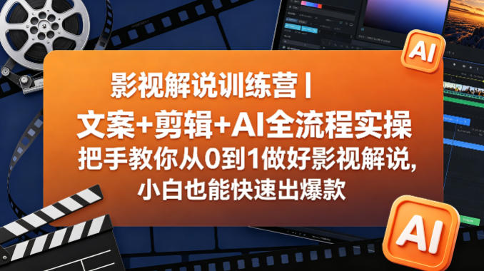 影视解说训练营｜文案+剪辑+AI全流程实操，把手教你从0到1做好影视解说，小白也能快速出爆款-资源站