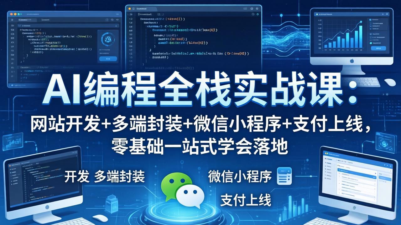 AI编程全栈实战课：网站开发+多端封装+微信小程序+支付上线，零基础一站式学会落地-资源站