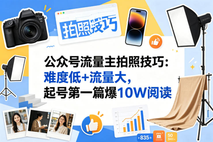 公众号流量主之拍照技巧赛道，难度低+流量大，起号第一篇就爆了10w阅读-资源站