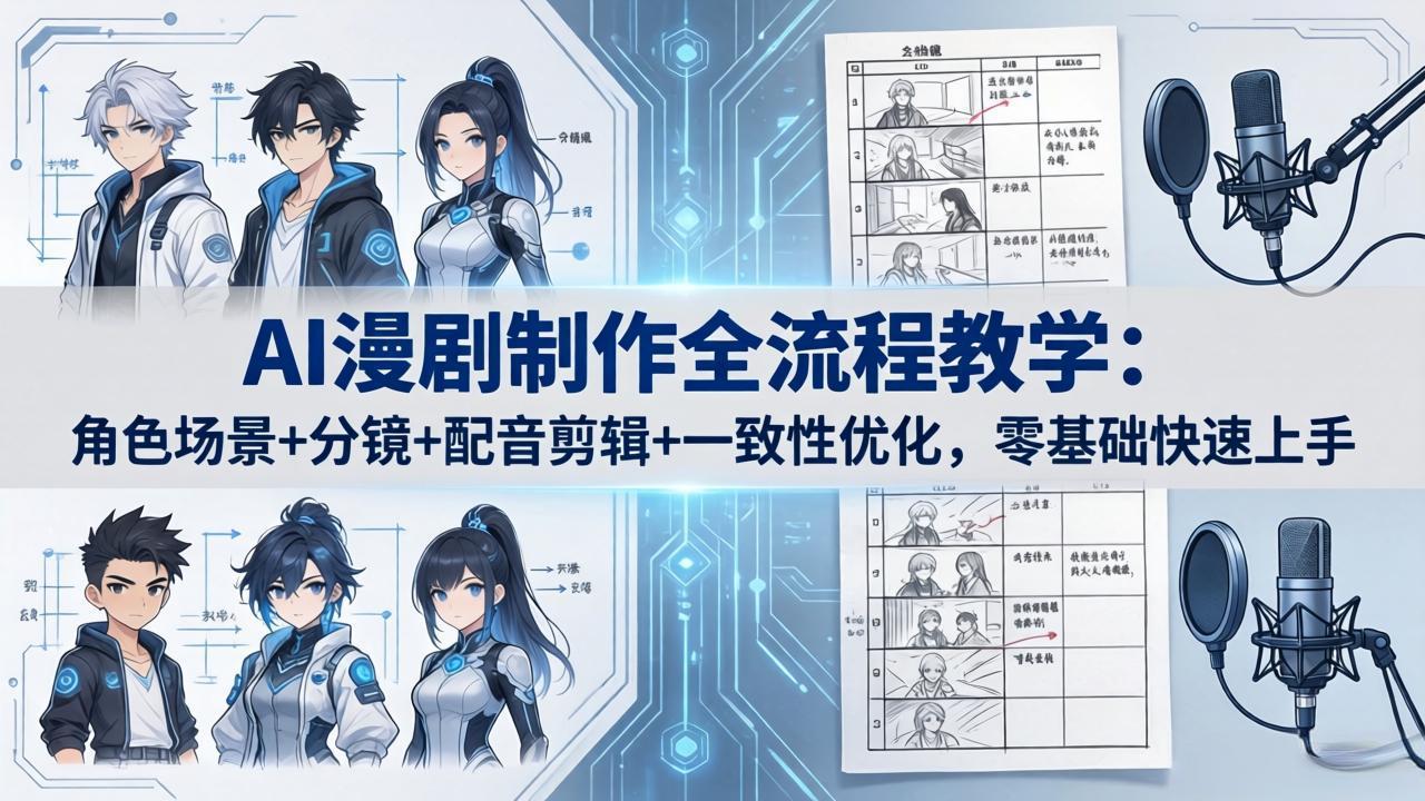 AI漫剧制作全流程教学：角色场景+分镜+配音剪辑+一致性优化，零基础快速上手-资源站