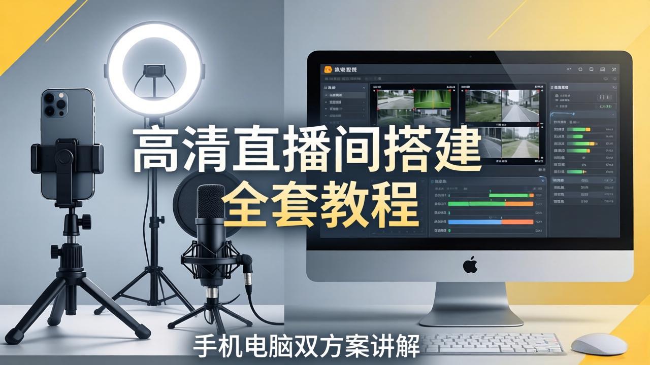 高清直播间搭建全套教程，手机电脑双方案讲解，设备选型调试多机位实操教学-资源站