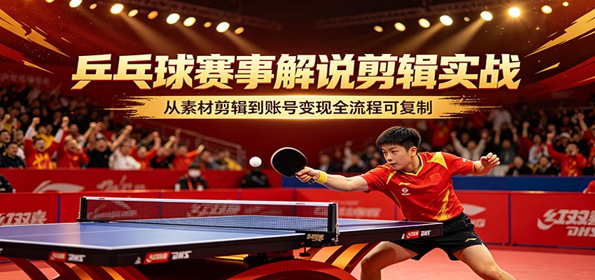 乒乓球赛事解说剪辑实战，从素材剪辑到账号变现全流程可复制-资源站