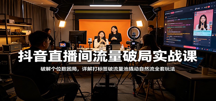 抖音直播间流量破局实战课：破解个位数困局，详解打标签破流量池撬动自然流全套玩法-资源站